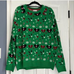 Disney Festive Green Sweater with Mickey Icons